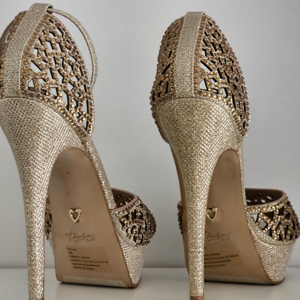Thalia Sodi Gold Embellished Platform Pumps